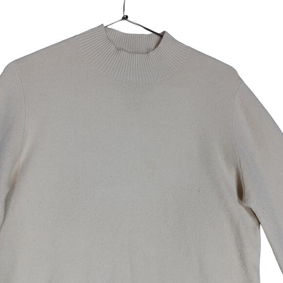 On Twelfth Sweater Top Size Large Beige Knit High Neckline Balloon Sleeves - Picture 6 of 12